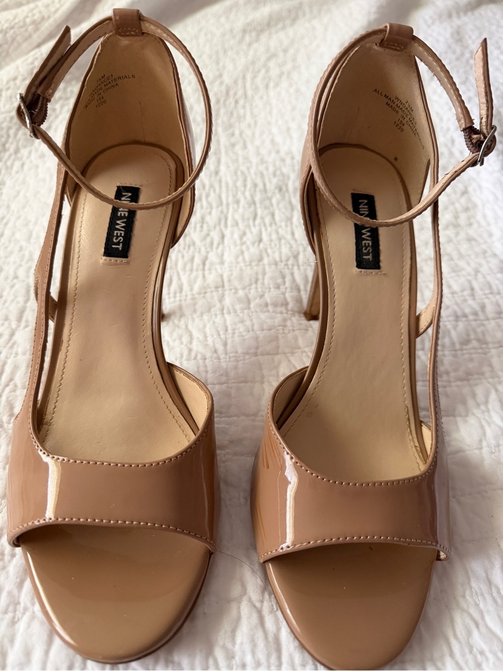 Nine West Patent Nude/Tan Ankle-Strap Heels
